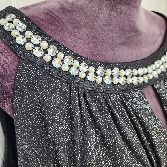 Enfocus Long Evening Dress Special Occasions Shimmer Glitter Black Silver 20W - Picture 3 of 14